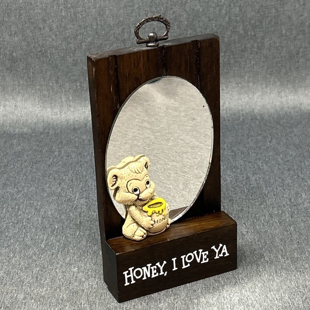 Vintage 1975 Reflections of Love Mirror Wall Decor Honey I Love Ya Kitschy Bear